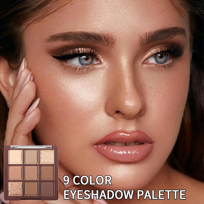 Erinde 9 Colors Eyeshadow Palette, Matte Shimmer Glitter Eye Shadow Palette Makeup, Highly Pigmented Long Lasting Waterproof, Natural Neutral Nude Eyeshadow Makeup Pallet, Chocolate Brown-BrightBean Baby