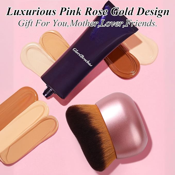75MM Extra Large Self Tanner Kabuki Makeup Brush – Ultra Soft Dense Vegan Bristles for Body Makeup, Bronzer & Foundation–Applies Tanning Mousse, Lotion & Self Tanner–Rose Gold, Wet & Dry-BrightBean Baby