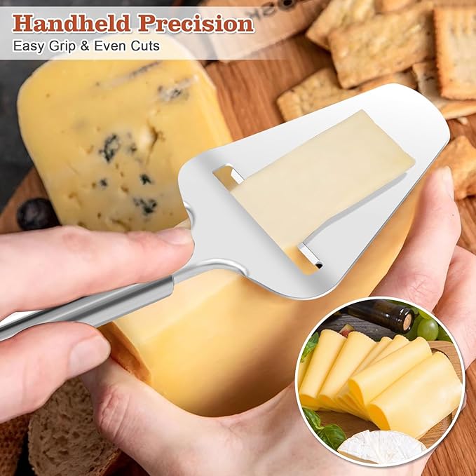 Premium Stainless Steel Cheese Slicer For All Types Of Cheese, Multi-Functional Handheld Cheese Slicers Cutter For Block And Hard, Dishwasher Safe, Essential For Every Kitchen.
