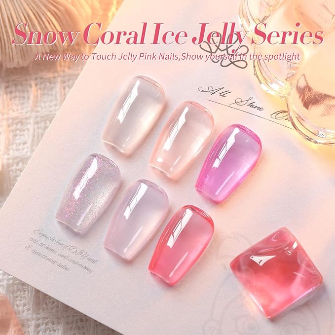 BORN PRETTY Jelly Gel Nail Polish Set,Sheer Nude Pink Natural Color Ice Transparent Tranlusent Gel Polish Kit for Salon Manicure and Nail Art DIY at Home 6PCS 7ml-BrightBean Baby