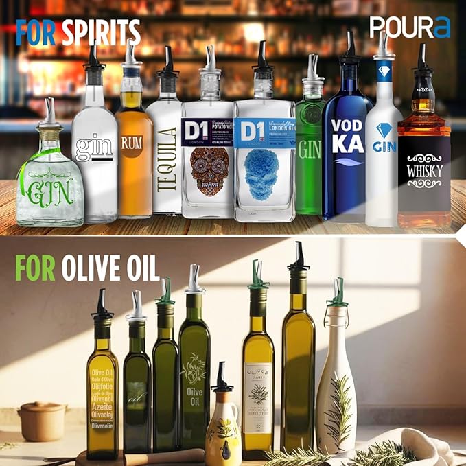 AIRTIGHT Olive Oil Pour Spout for Olive Oil Dispenser - UK Patented Oil Pourer - Hygienic One Handed Open Close Mechanism Keeps Oil Fresh. Dust Caps Cover | Screens Alternative - Green 2 PCs