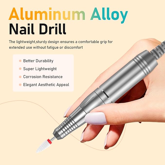 Portable Nail Drill Electric File: 35000RPM Professional Rechargeable Nail E File Machine,for Acrylic Nails Gel Polishing Removing, Cordless Efile with Bits Kit for Manicure Salon Home (Black)-BrightBean Baby