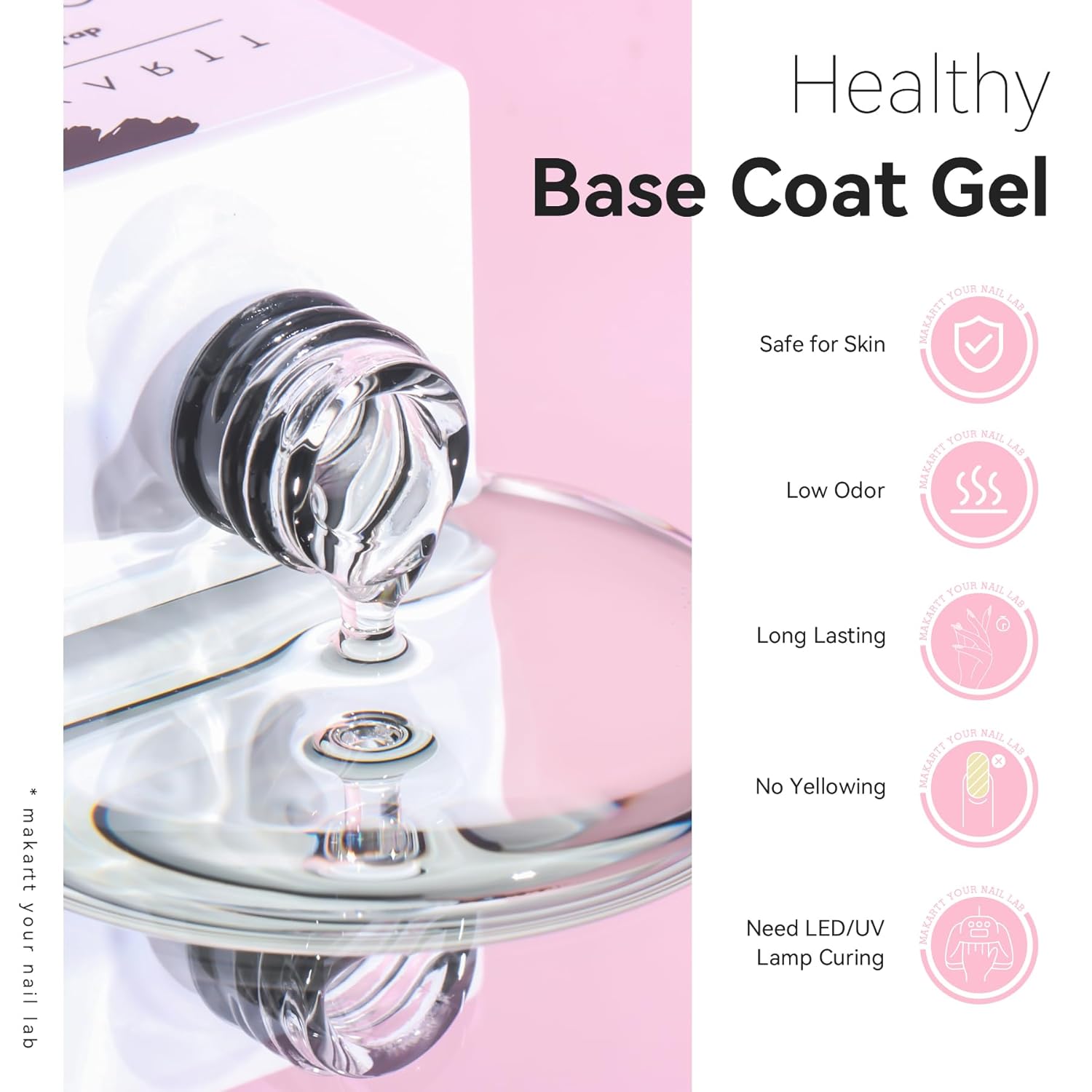 Makartt Base Coat Nail Polish 15ml – Extra Strong, Long-Lasting Gel Base Coat & Nail Glue for Small Nail Charms, Press-On Nails, UV/LED Lamp Required, Clear Foundation for Salon & DIY Home Use-BrightBean Baby