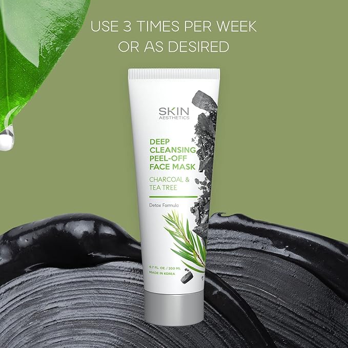 Charcoal & Tea Tree Peel-Off Face Mask - Blackhead Remover, Acne Treatment, Unclogs Pores, Deep Cleansing - Dermatologist Tested Korean Skincare, Clean Beauty, Cruelty-Free - 6.7 Fl oz-BrightBean Baby