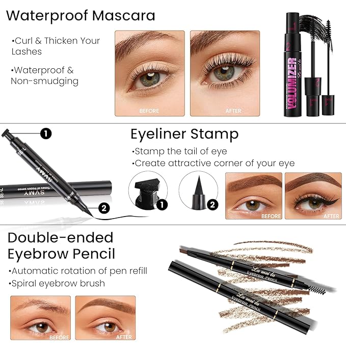 Makeup Present Set for Teen Girl Women, Travel Makeup Kit, Makeup Full Kit for Beginner, Makeup Bundle Include 2 Matte & Shimmer Eyeshadow Palettes, Liquid Glitter Eyeshadow & Eyeliner-BrightBean Baby