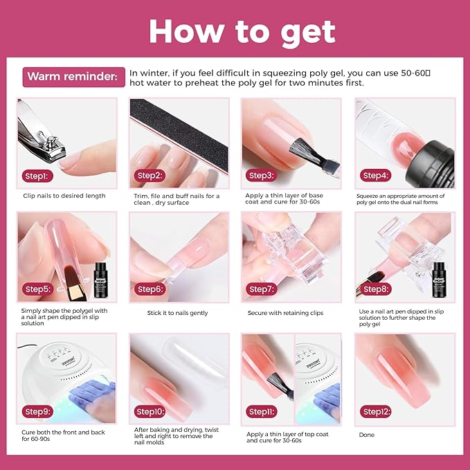 JEWHITENY 28 Colors Poly Nail Gel Kit with Base Top Coat Purple Blue Yellow Nude Pink Glitter Shades Quick-Dry for Beginners DIY Need U V Lamp Curing-BrightBean Baby