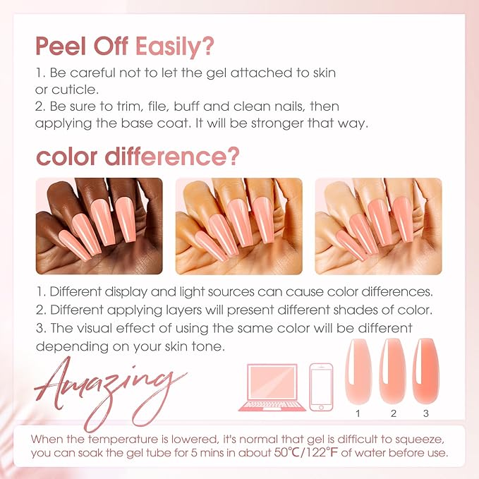 ROSALIND 12PCS Pink Brown Poly Nail Gel Kit with Mini Nail Lamp White Glitter Pink Poly Extension Gel Set-BrightBean Baby