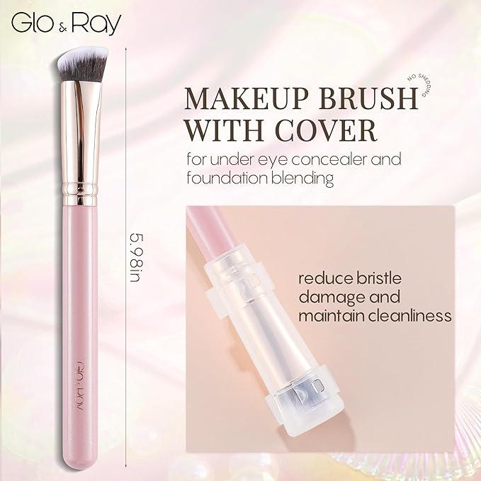 GLO&RAY Angled Concealer Brush with Cap – Flat Top Synthetic Makeup Brush for Under Eye, Spot Coverage, Travel Size Concealer Blending Tool for Liquid & Cream Application (Pink)-BrightBean Baby