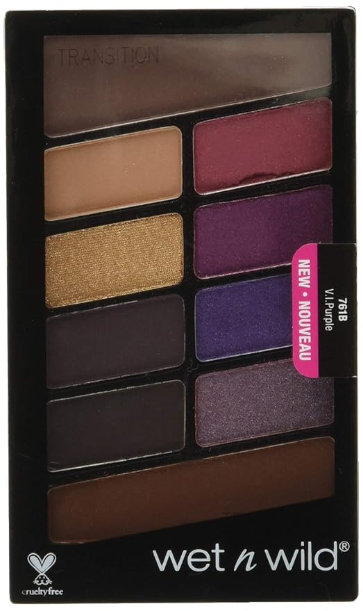 wet n wild Color Icon 10-Pan Eyeshadow Makeup Palette, Long Lasting, Shimmer, Metallic, Glittery, Matte, Rich Smooth Pigment, Cruelty Free - V.I. Purple-BrightBean Baby