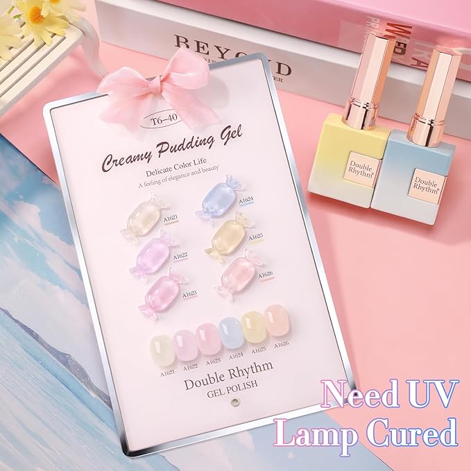 Double Rhythm 6 Pcs 15 ML Gel Polish Set Same Color Same Bottle Soak Off Gel Polish Kit Nail Art Manicure Salon DIY at Home for Women (Jelly Blue Purple Nude Pink-T6-40)-BrightBean Baby