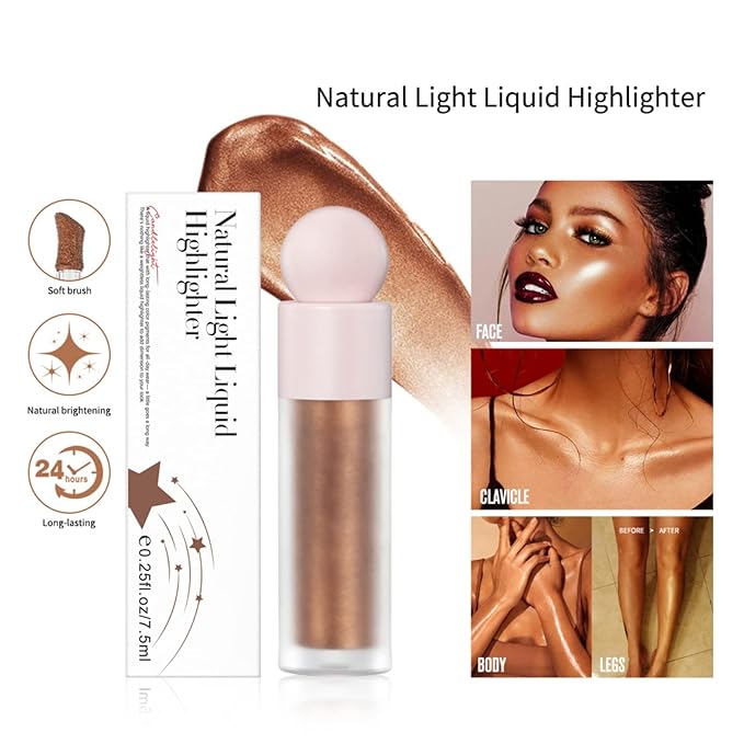 Liquid Highlighter Natural Glow For Face & Body, Waterproof Moisturizing Light Liquid Luminizer For Long Lasting Shimmer, Contour Highlighter Stick Easy to Apply with Cushion Applicator (#4 Candlelight)-BrightBean Baby