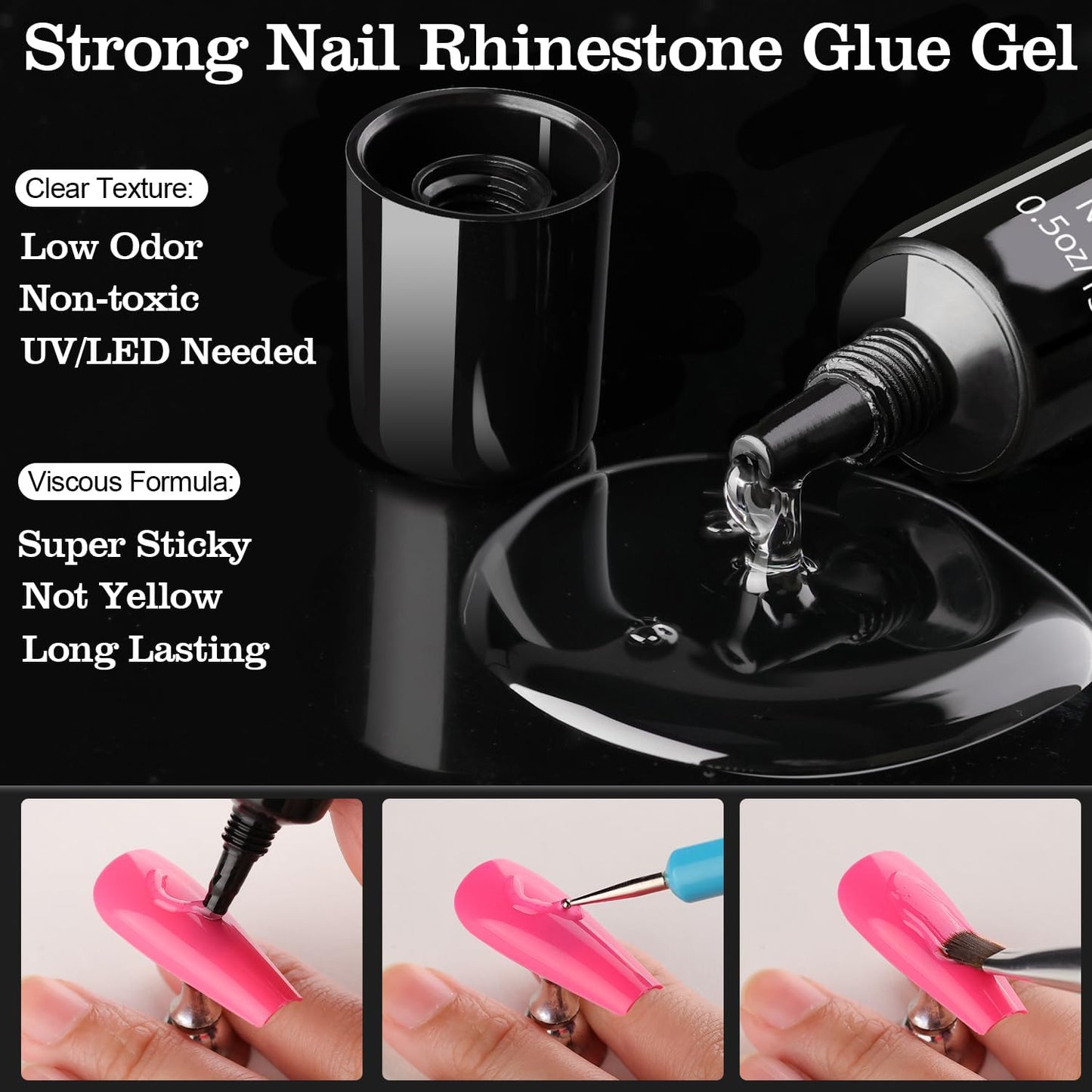 Rhinestone & Pearl Manicure Kit - Nail Rhinestone Glue Gel, Flatback Glass Crystal AB + Clear Gems, Beige Half Round Pearls, Gem Glue for Nails (UV/LED Needed) with Dotting Tools-BrightBean Baby