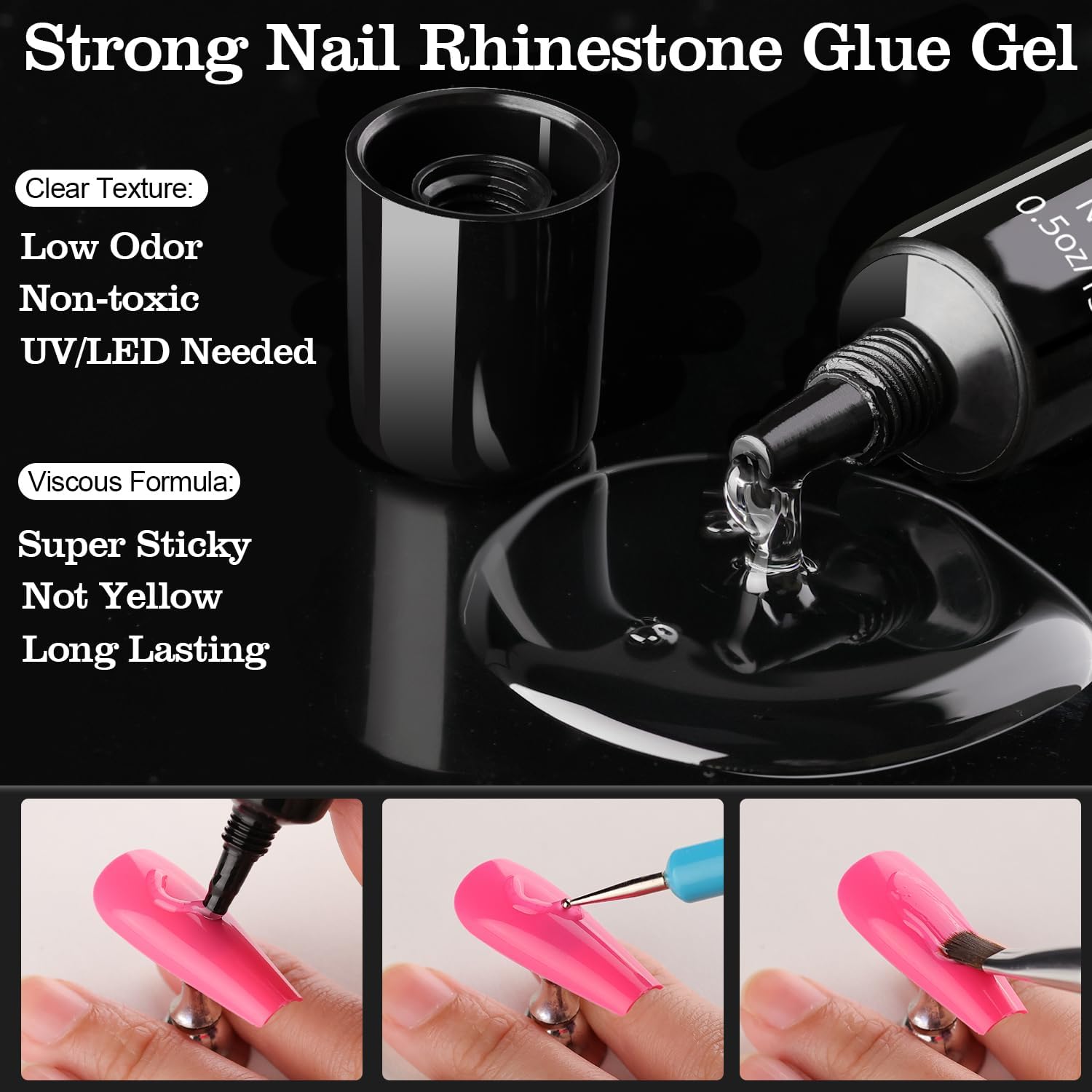 Rhinestone & Pearl Manicure Kit - Nail Rhinestone Glue Gel, Flatback Glass Crystal AB + Clear Gems, Beige Half Round Pearls, Gem Glue for Nails (UV/LED Needed) with Dotting Tools-BrightBean Baby