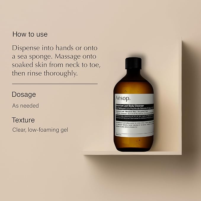Aesop Geranium Leaf Body Cleanser - Invigorating Gentle Cleansing Gel - Green, Citrus, Fresh - 16.9 fl oz-BrightBean Baby