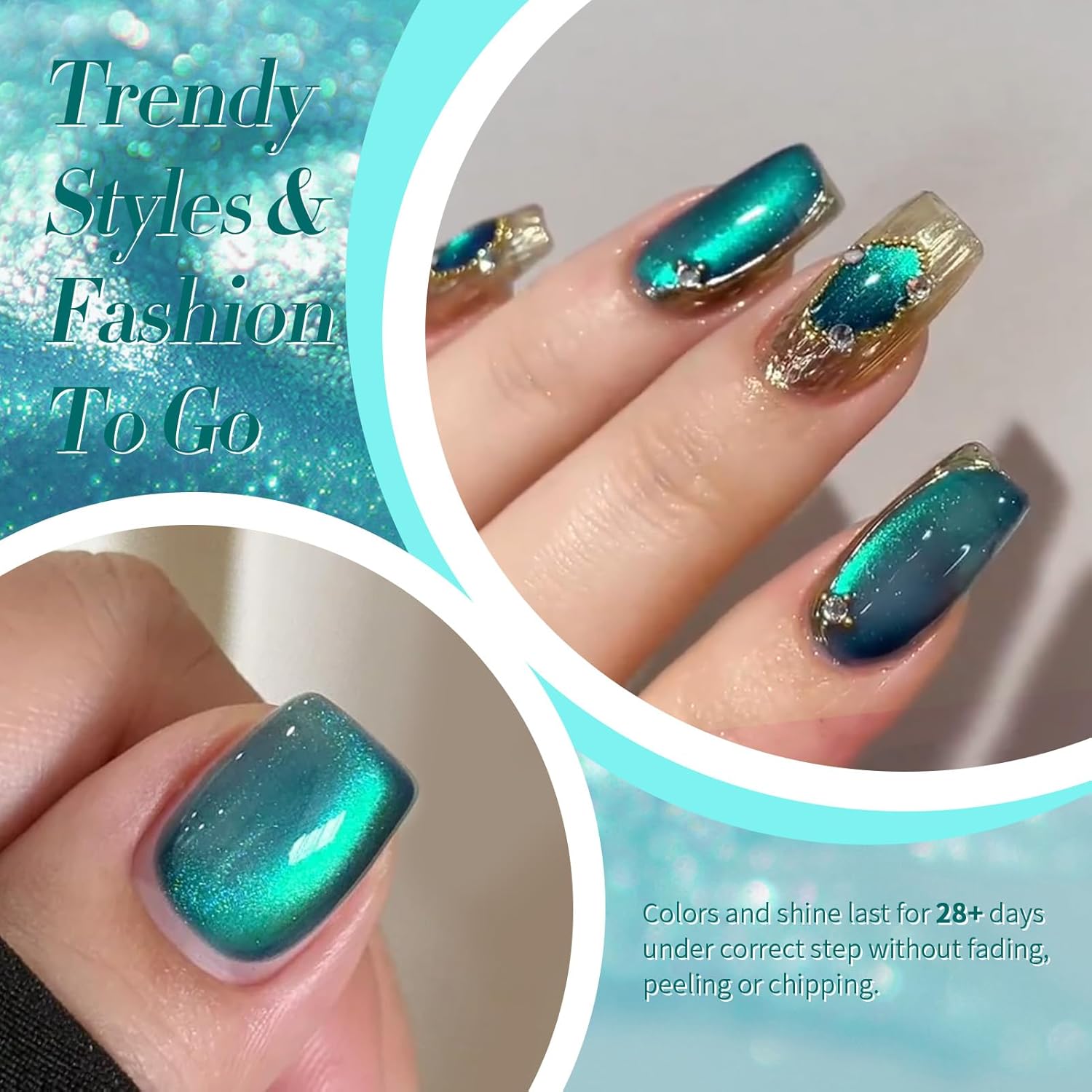 Born Pretty Blue Cat Magnetic Eye Gel Nail Polish Crystal Glass Sea Blue Magnetic Gel Polish Nail Art Manicure DIY at Home 15ML-BrightBean Baby