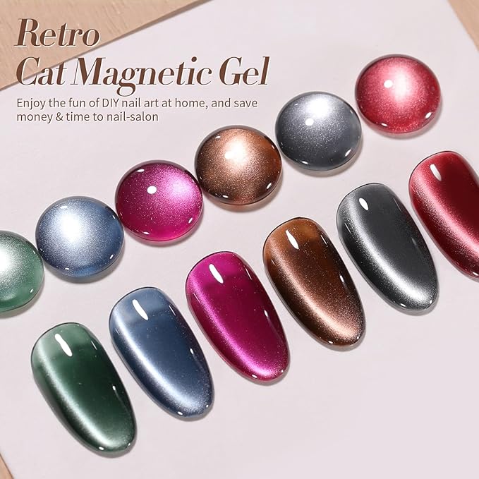 Born Pretty Cat Magnetic Eye Gel Nail Polish, Fall Winter Retro Cat Magnetic Gel, Pink Brown Blue Gray Green Magnetic Soak Off Nail Art Salon Manicure Home Gift 7ML 6PCS-BrightBean Baby