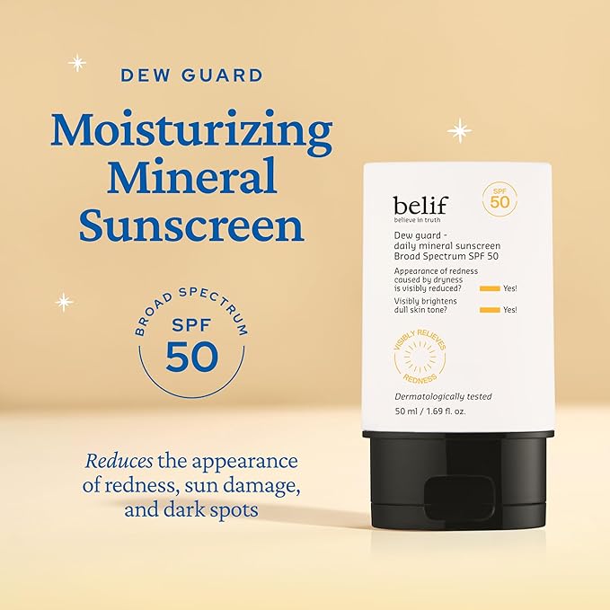 belif Dew Guard - Daily Mineral sun SPF 50 Hydrating Niacinamide Sunscreen (1.69 fl. oz) - Daily Broad Spectrum, Reduces Redness, No-White Cast, Non-Greasy, Korean Skincare-BrightBean Baby