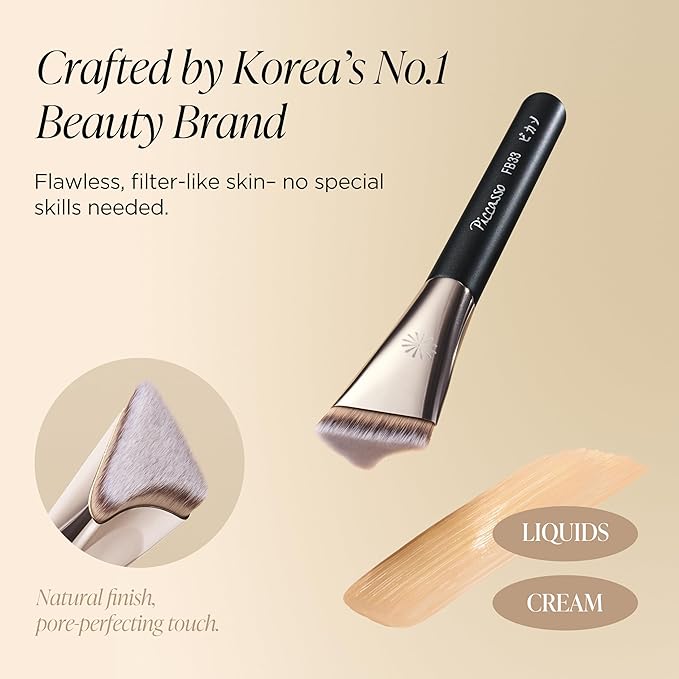 Piccasso FB33 Foundation Brush – Tapping Cover Brush for Liquid & Cream Foundation, Fills Pores with Soft Bristles for Smooth and Flawless Face Makeup, Professional Korean Beauty Tool-BrightBean Baby
