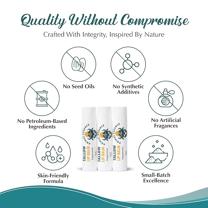 Moisturizing Tallow Lip Balm – Grass-Fed Beef Tallow with Organic Coconut Oil, Beeswax, and Vitamin E – Peppermint – Lip Balm Set – Travel Essential – 3-Pack-BrightBean Baby