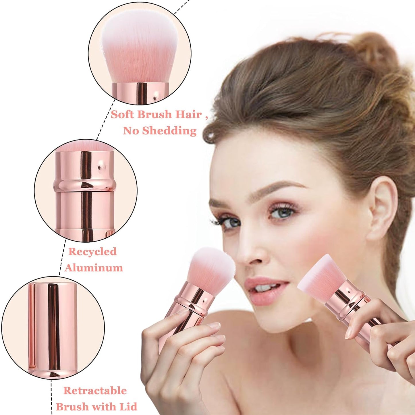 Makeup Brush 2 Pack, Retractable Travel Kabuki Powder Foundation Makeup Brush Face Blush Brushes for Blending Liquid, Blush, Bronzer, Buffing, Sunscreen,Flawless Cosmetics-BrightBean Baby