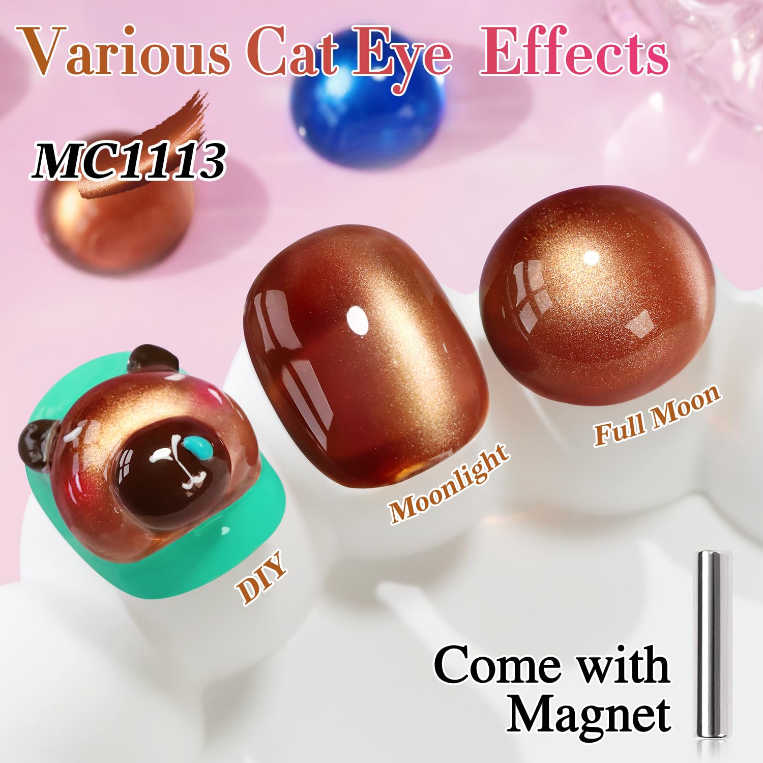 Double Rhythm Cat Eye Gel Polish with Magnet 15ML Holographic Glitter Shimmer Translucent Sheer Color Glass Brown Magnetic Gel Polish Salon DIY at Home (Fall Brown-MC1113)-BrightBean Baby