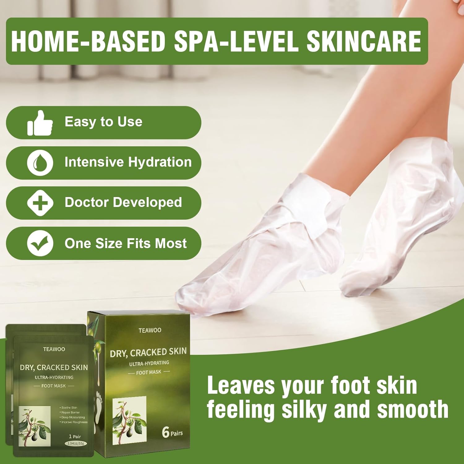 6 Pairs Moisturizing Foot Masks with Shea Butter, Jojoba Oil, Vitamin E & Urea, 6 Pairs Intensely Hydrating Foot Mask For Dry Cracked Feet, Moisturizing Socks for Cracked Heel Treatment-BrightBean Baby