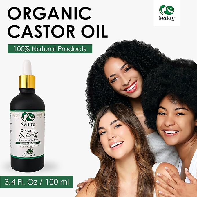 Seddy Organic Castor Oil - Cold Pressed | Hexane-Free | Pure | Hair, Scalp, Eyelashes, Eyebrows, Skin, & Nails | Hair Treatment Oil - 3.4 Fl. Oz-BrightBean Baby