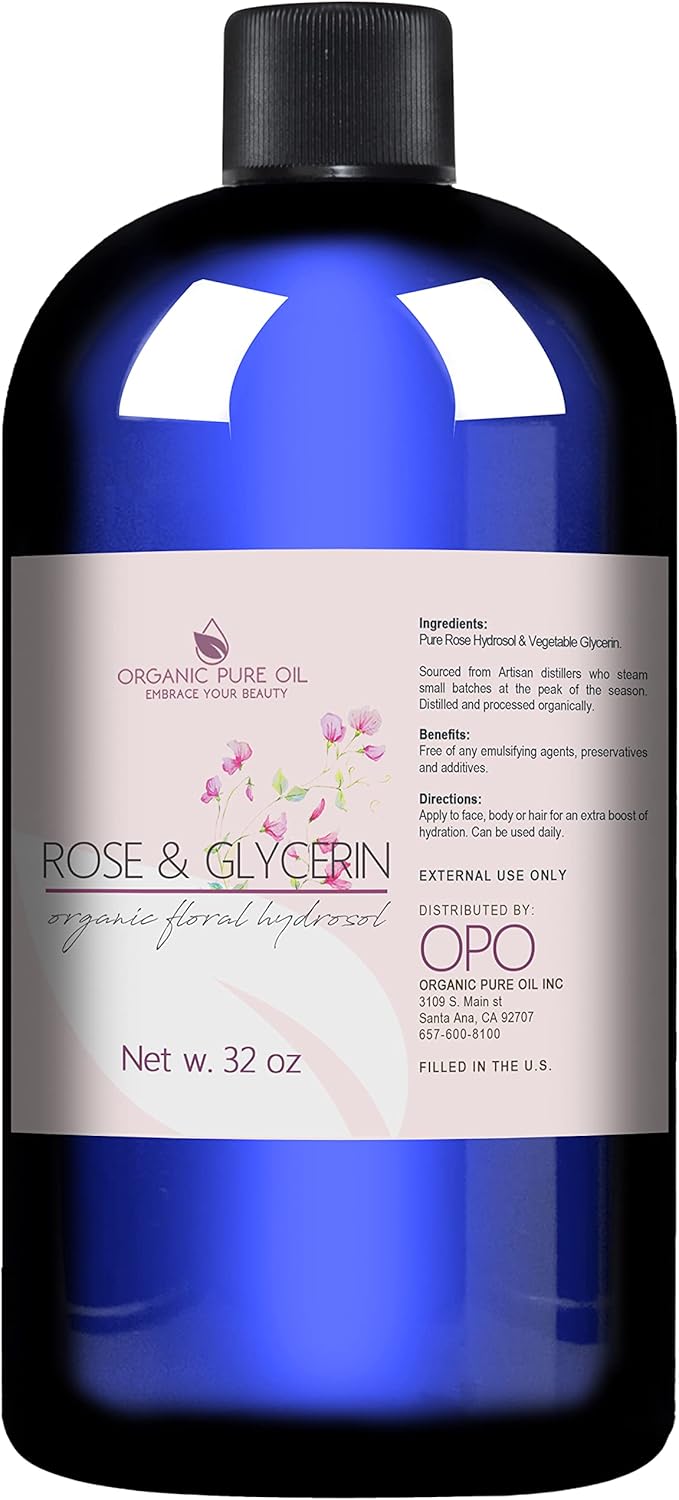 Rosewater Glycerin Mist Toner Bulk Spray Facial Body Floral Cleanser Pure Rose Hydrosol Vegetable Glycerine Moisturizing Cleansing Toning Mix Face Skin Hair Body - Packaging May Vary (32 Ounces)-BrightBean Baby