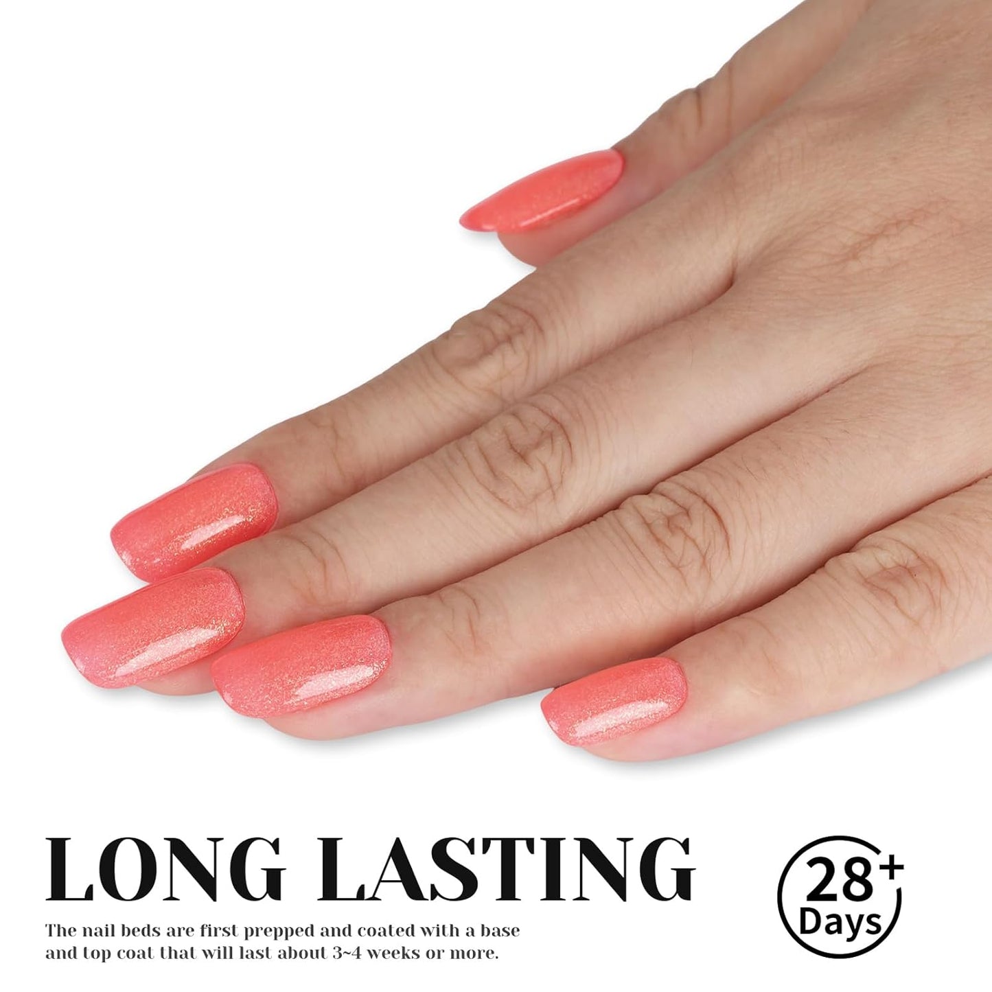 Hot Coral Pink Glitter Gel Nail Polish, 15ml UV/LED Soak Off Sparkly Shimmer Bright Coral Pink Gel Polish for Manicure Salon or DIY Nail Art at Home,Women Girls Gifts - GP0099-BrightBean Baby