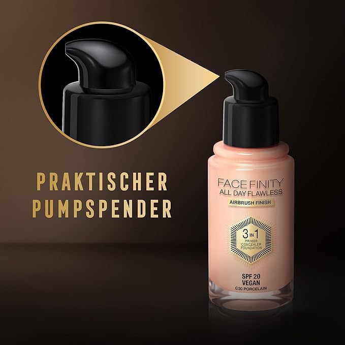 Max Factor Facefinity All Day Flawless 3 In 1 Foundation SPF 20, No. 30 Porcelain-BrightBean Baby