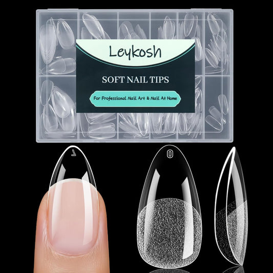 Medium Almond Nail Tips, 216pcs Acrylic Fake Nails Gel Nail Tips Soft, Full Cover Pre-Shaped Matte Clear Press on Nails for Extension, Diy at Home Manicure 12 Sizes-BrightBean Baby