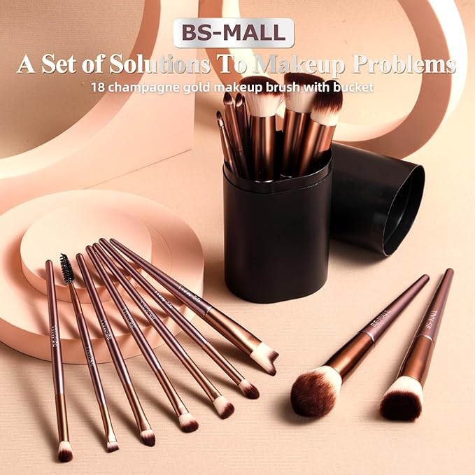 BS-MALL Makeup Brush Set 18 Pcs Premium Synthetic Foundation Powder Concealers Eye shadows Blush Makeup Brushes with black case (B-Brown)-BrightBean Baby