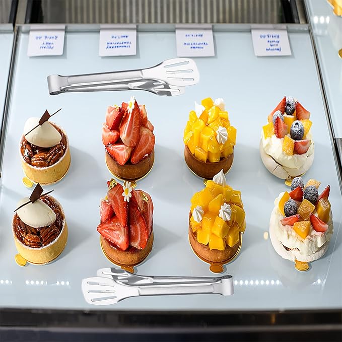 6PCS Serving Tongs, 7Inch Buffet Tongs, Stainless Steel Food Tong Small Serving Utensils for Cooking, Entertaining, Salad, Barbecue, Buffet, Toast and Steak by Sunenlyst (Stainless buffet tongs)