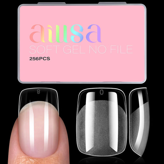 AILLSA Short Square Nail Tips, Fake Thickened Half Matte Nails Tips, Pre-shaped Press on False Nail Tip for Nail Salon 256PCS with Storage Box-BrightBean Baby