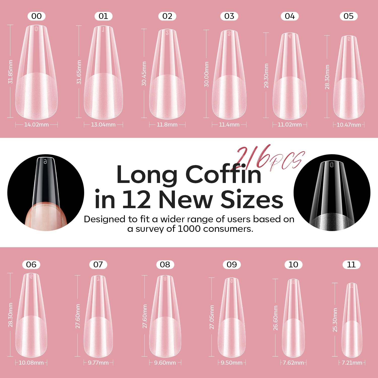 modelones Long Coffin Gel Nail Tips Kit, 9-in-One Nail Glue with Portable U V Lamp 216Pcs 12Sizes Pre-Etched Press ons Fake Acrylic Extension Kit DIY Salon Gift for Women-BrightBean Baby