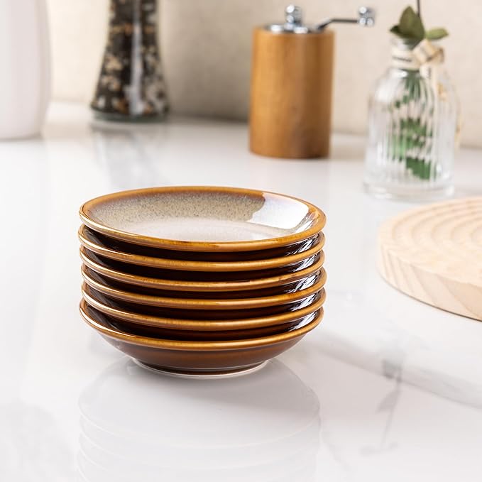 LERATIO Ceramic Soy Sauce Dishes of 6, Reactive Glaze Dipping Sauce Cups/Bowls for Kitchen, 3oz Small Bowls for Side Dishes, Snacks, Sushi, Condiment, Dishwasher Safe - Khaki