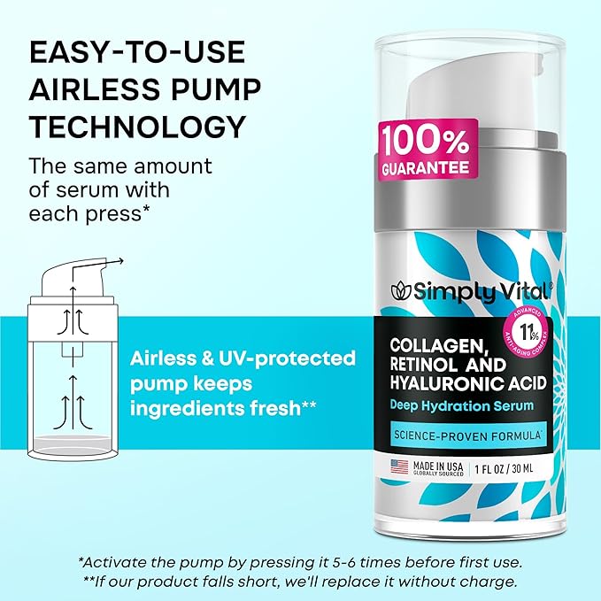SimplyVital Moisturizer for Neck & Décolleté – With Collagen, Retinol, Peptides & Hyaluronic Acid – Anti-Aging Hydration – Made in USA – 1 fl.oz-BrightBean Baby