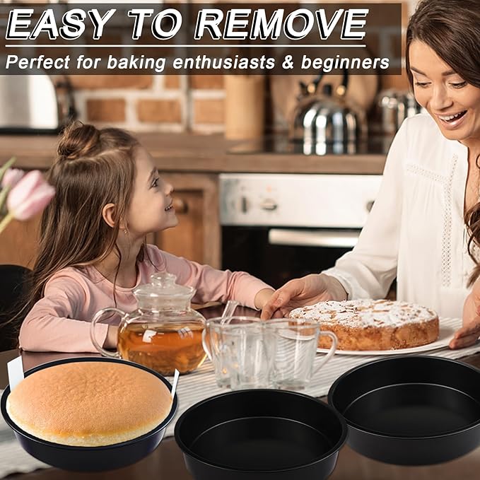 8-Inch Cake Pan Set of 3, Non-stick Baking Layer Cake Pans with 100 Pieces Parchment Paper, Dishwasher Safe Baking Pans (Round)