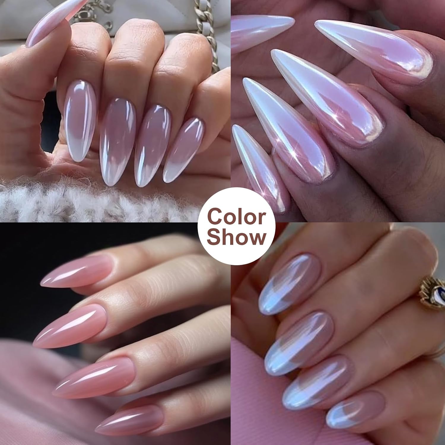 Pearl Chrome Nail Powder:【Super Transparent】 White Pearl Chrome Nail Powder Ice Shimmer Jewelry Transparent Aurora Glazed Donut Chrome Nail Powder for Nails Art DIY-BrightBean Baby