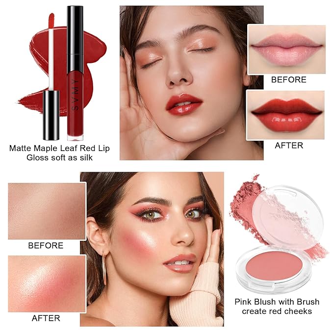 Makeup Kit for Teens Girls, Makeup Present Set for Women, Makeup Full Kit for Beginners, Mini Makeup Bundle Include 7 Latte colors Matte & Shimmer Pigmented Eyeshadow Palette, Eyebrow Powder-BrightBean Baby