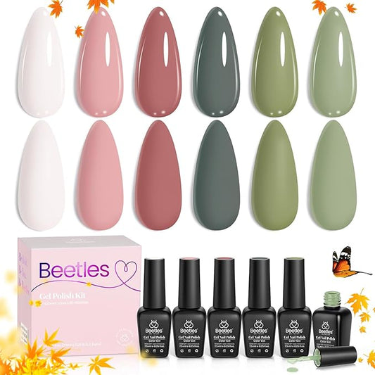 Beetles Gel Nail Polish, 6 Colors Sage Green Tranquil Grace Collection Pink Olive Green White UV Gel Nail Polish Manicure Art Design Gifts for Women-BrightBean Baby