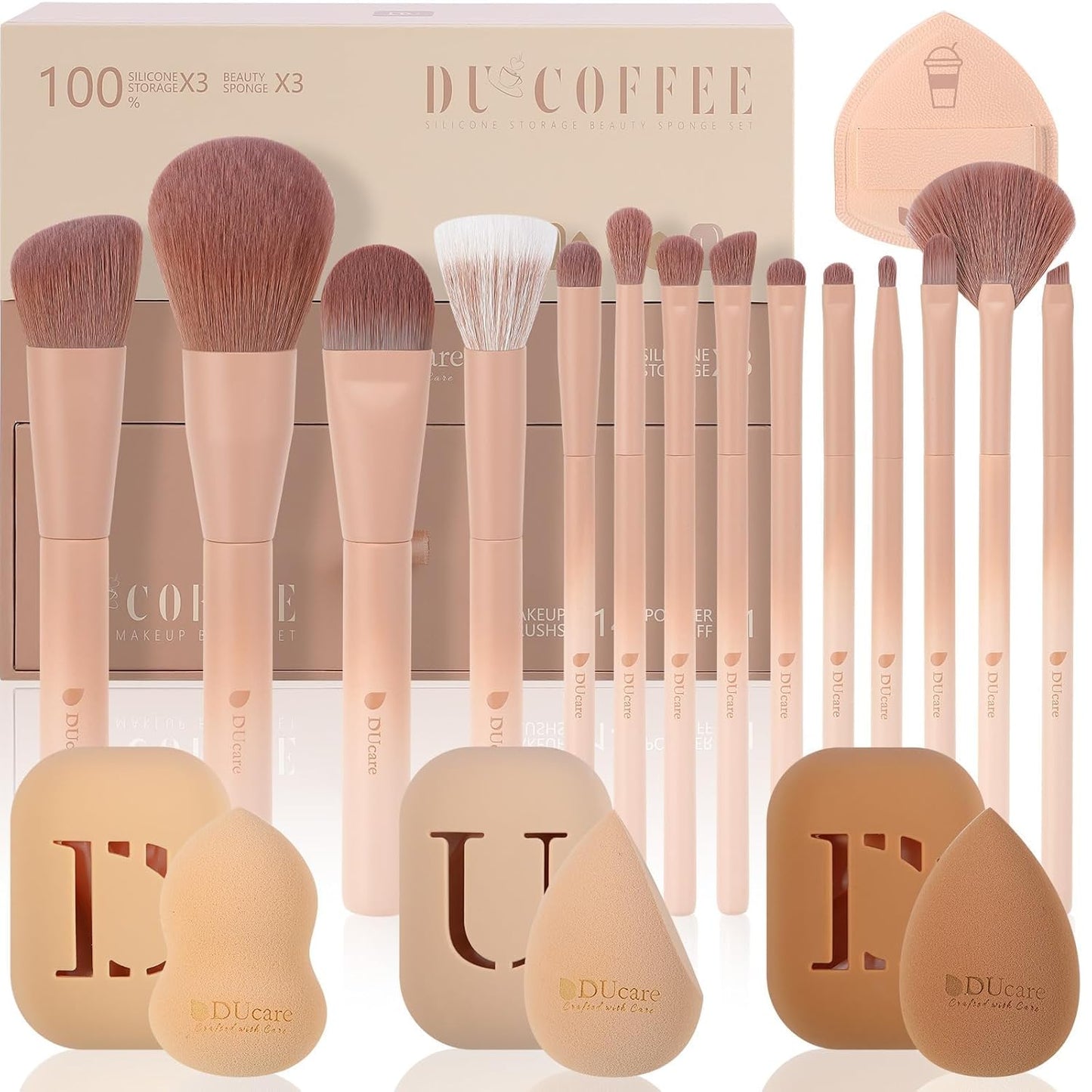 DUcare Makeup Brushes Set 14Pcs Coffee Series Makeup Brush set with Makeup Sponges Gifts Foundation Blending Face Powder Blush Eye Shadows Brushes-BrightBean Baby