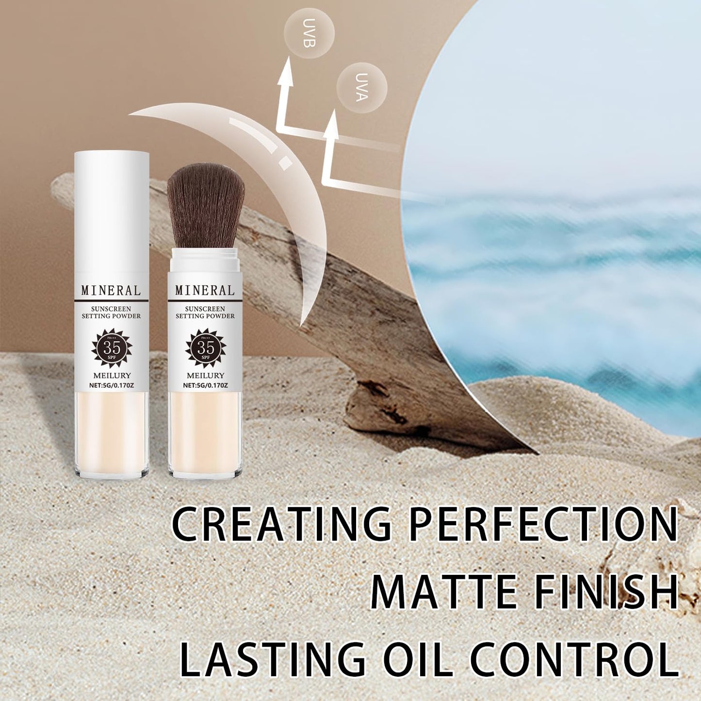 Sunscreen Setting Powder SPF 35, Mineral Brush Powder for Face & Scalp, Oil Control Natural Matte Finish Loose Powder Translucent Lasting Lightweight Breathable for All Skin (#02 Fair)-BrightBean Baby