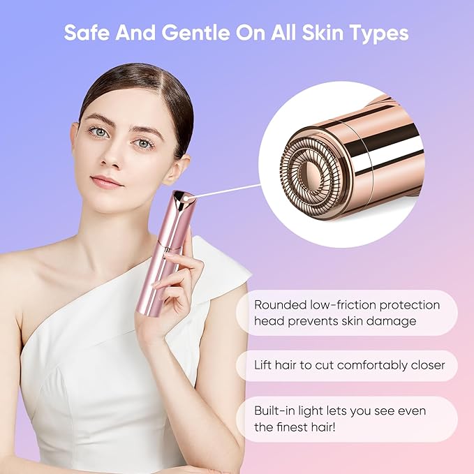 Facial Hair Remover for Women- as Seen on TV Painless Face Shaver -Mini Hair Remover, Electric Razor Shaver Portable Bikini Epilator for Lips, Chin, Armpit, Peach Fuzz, Fingers, Neck, Cheek(Rose Gold)-BrightBean Baby
