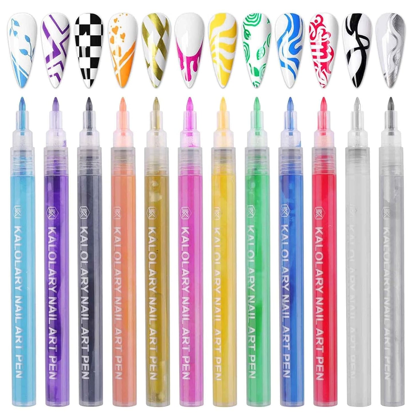 12 Color 3D Nail Art Pens Set, Kalolary Nail Point Graffiti Dotting Pen Drawing Painting Liner Brush for DIY Nail Art Beauty Adorn Manicure Tools-BrightBean Baby
