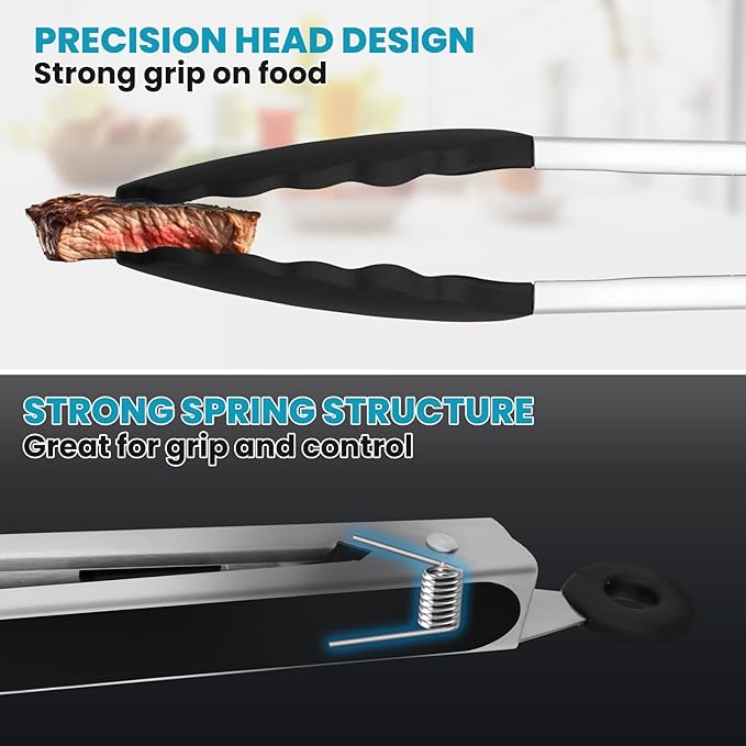 600℉ Heat Resistant Kitchen Tongs for Cooking with Silicone Tips,Maywe Tanso 17-Inch Stainless Steel Locking Cooking Tongs Food Tongs for BBQ,Cooking,Salad and Serving Food,Heavy Duty,Non-Stick,Black