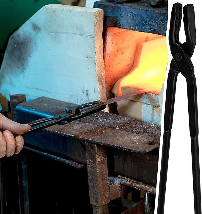 Yoursme Blacksmith Tongs - Wolf Jaw & V-bit Tongs - Blacksmith Forge Tools - Knifemaking Bladesmith - Black