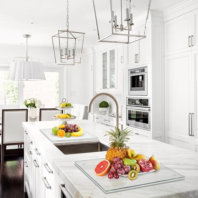 Tempered Glass Cutting Board for Kitchen, Clear Glass Board for Countertop, Heat Resistant, with Non-Slip Feet, 12x16" 2 Pcs Clear