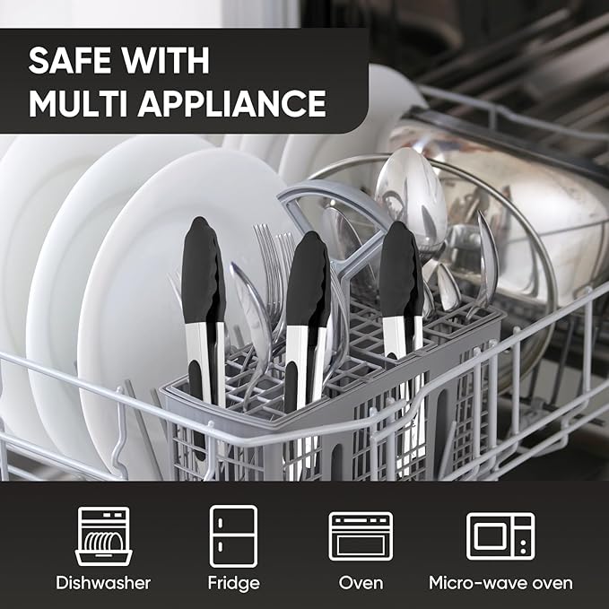 Small Silicone Tongs for Cooking,3 PCS 7-Inch Mini Serving Tong-600°F Heat Resistant Non Stick Stainless Steel Tong s with Silicone Tips Food Tong Cooking Tongs for Salad,Buffet Serving(Black)