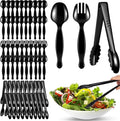 60 Pcs Disposable Black Plastic Serving Utensils,20 Set Including 9" Plastic Serving Spoons, Forks and Tongs for Dinner Parties, Buffets,Banquets, Events, Weddings, and Daily Use